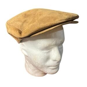 Vintage Genuine Brown Suede Flat Cap Cabbie Driver Hat Union Made in USA  7 1/2